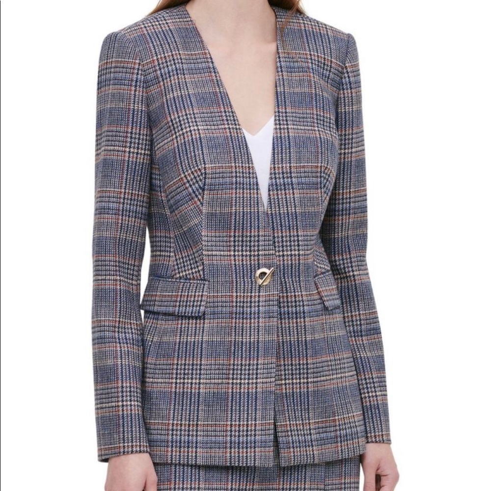 COPY - Calvin Klein glen plaid toggle closure blazer